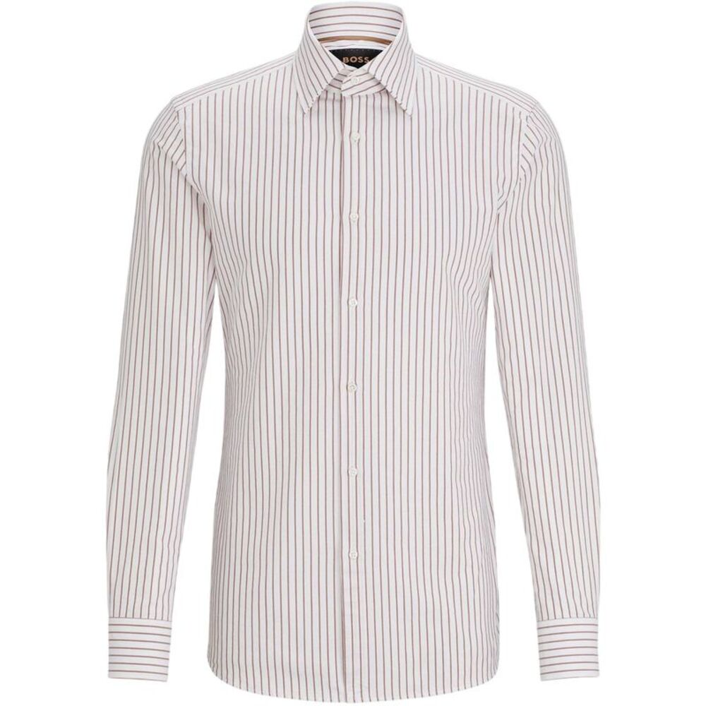 Boss Mens Striped Point Collar Long-Sleeved Shirt / Red